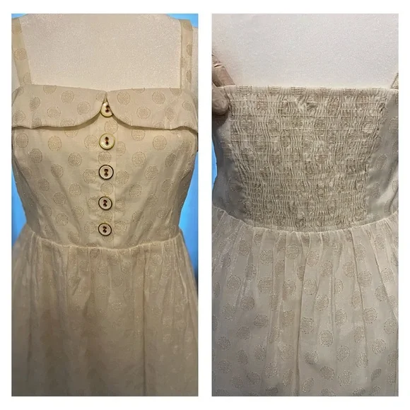 ANTHROPOLOGIE MAEVE In A Twinkling DRESS Off-White, Gold Dots 6 MIDI FULL SKIRT - Picture 8 of 13